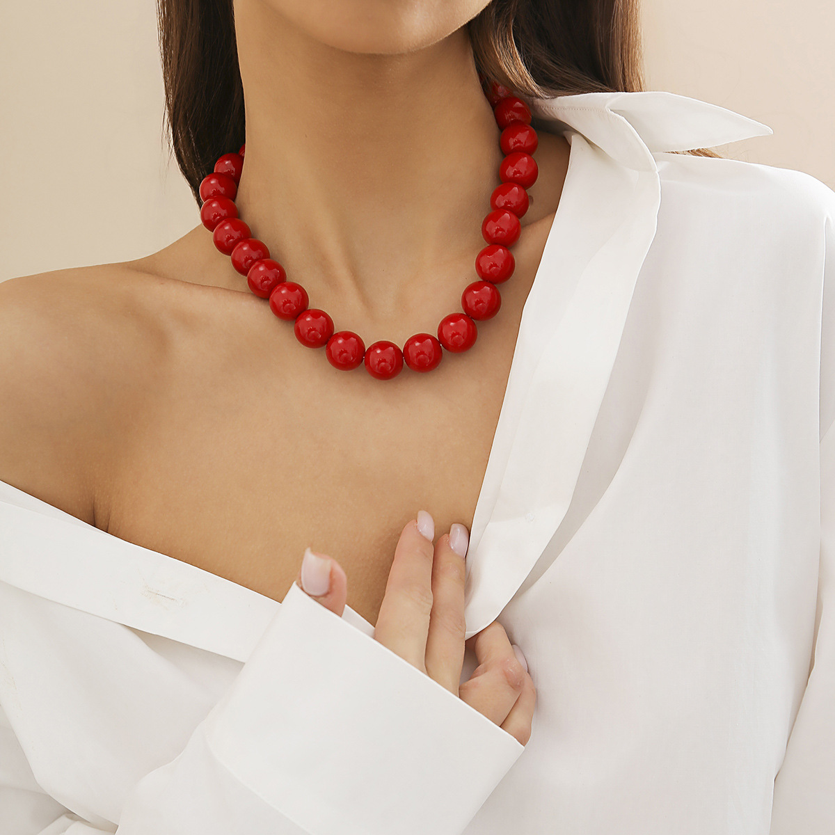 Exaggerated colorful acrylic beaded necklace for cross-border accessories from Europe and America, fashionable geometric round bead collar and collarbone chain for women full figure