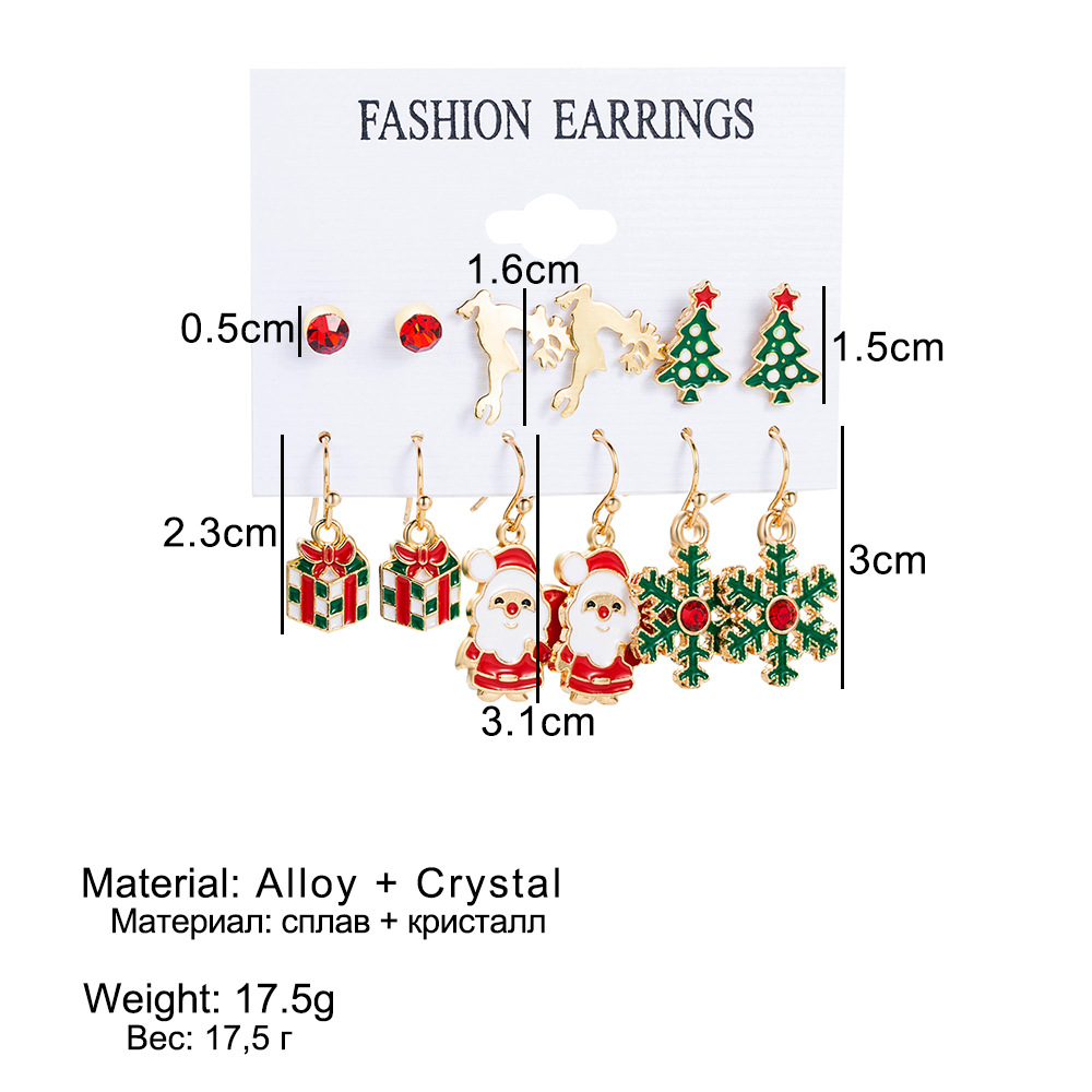 Christmas Series Snowflake Bell Stud Set, Cross-border Cartoon Oil-Dripping Elk Old Man Christmas Earrings details Picture