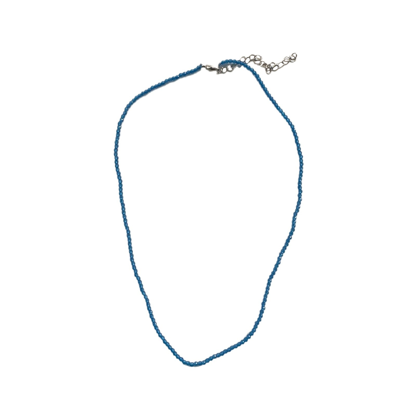 A simple retro Chinese-style necklace with a 2mm lapis lazuli collarbone chain for women, featuring millet beads, diamonds and a football face Item Picture