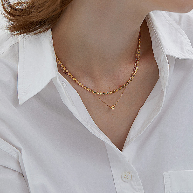 Fashionable and classic, niche double-layer beaded necklace for women, minimalist and versatile, light luxury collarbone chain sweater chain, Instagram Application Scenario