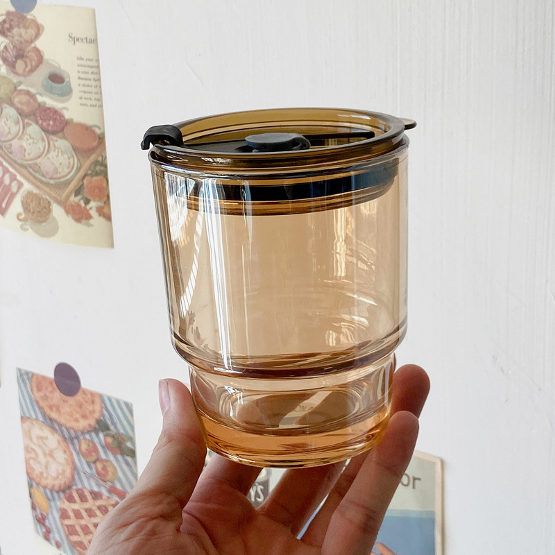 Bolimei cold brew coffee cup, InS-style tea-colored bamboo straw cup with lid, glass cup, popular milk tea water cup Specification drawing