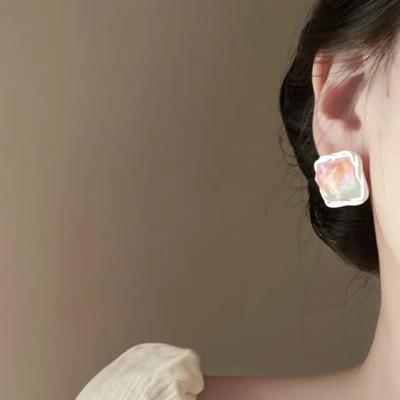 Summer Ocean ~ Jelly colorful square stud earrings for women's ins trendy, light luxury, high-end and unique design earrings details Picture