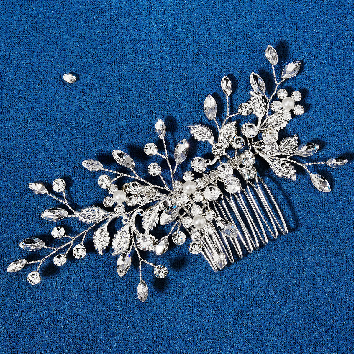 Bridal photo, wedding dress, accessories, handcrafted pearl and rhinestone hair combs, elegant updo headwear, evening toasting dress accessories details Picture