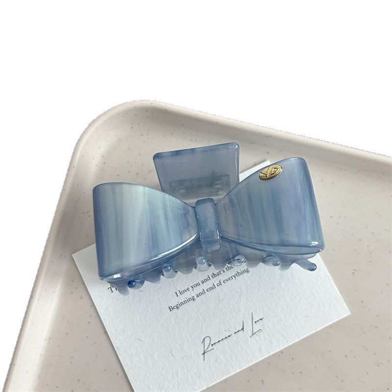 YD's new Internet celebrity double-layer acetic acid bow medium-sized scratch-clip, a niche half-tied shark clip at the back of the head for girls Item Picture