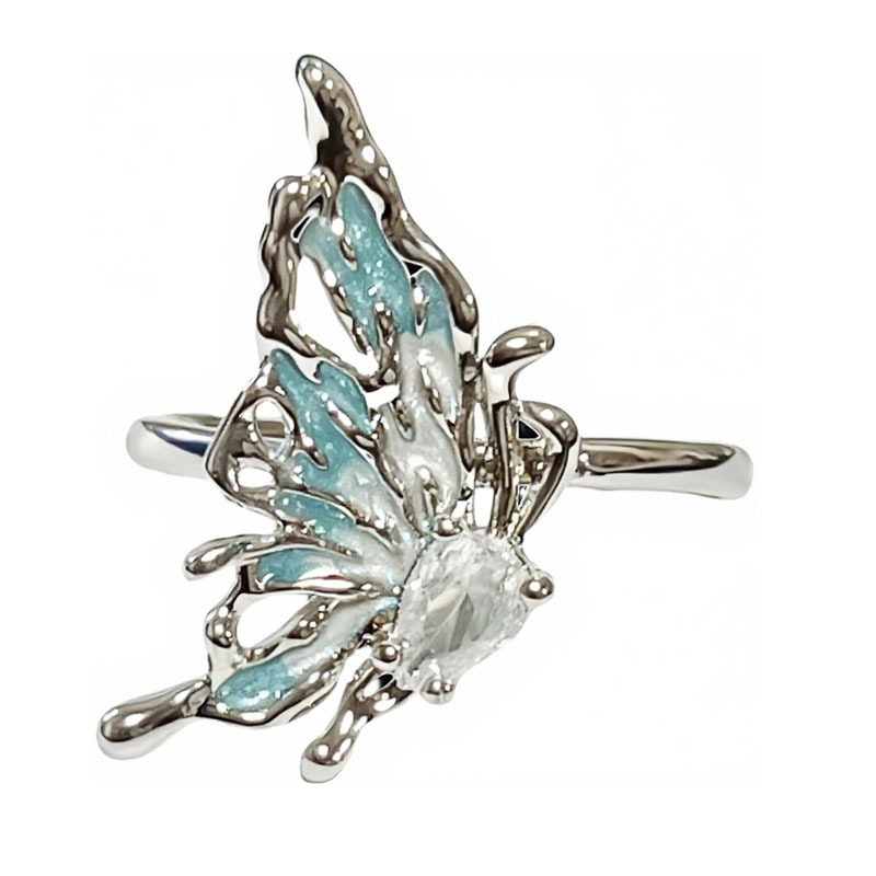Minimalist Korean-style flapped butterfly irregular pleated texture open ring female letter full diamond fashionable niche ring Item Picture