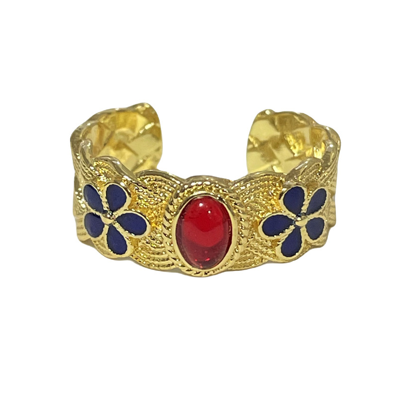 A retro gold enamel bamboo ring with a court style, a fashionable and high-end index finger ring for women, a new Chinese-style autumn and winter ring Item Picture