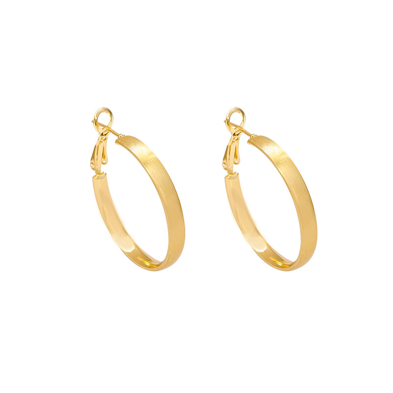 Korean classic matte plain ring earrings, versatile, niche, simple, wide face ear rings, high-end, trendy and hot girl earrings Item Picture