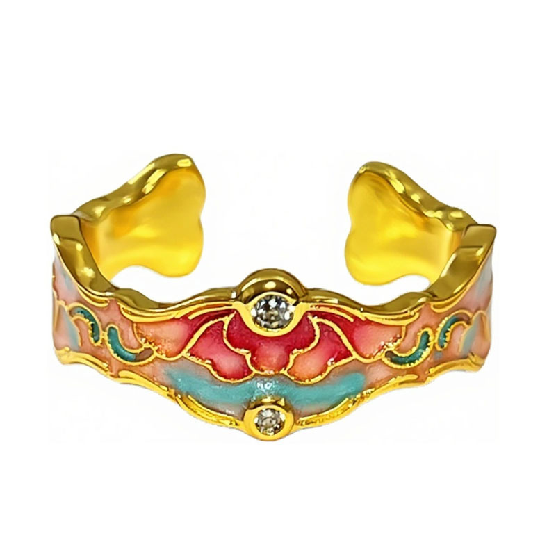 Wholesale of traditional Chinese style enamel color rings, women's retro court style butterfly flower rings, and ethnic style accessories Item Picture