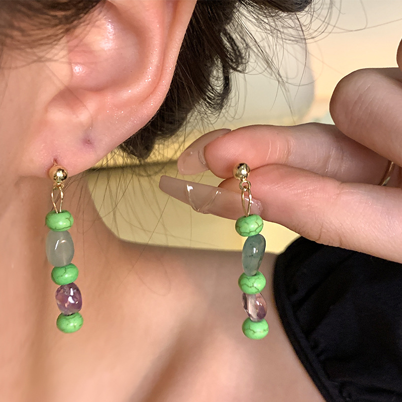 New Chinese-style imitation natural stone beaded earrings for women, 2024 new style simple and elegant tassel earrings, high-end earrings details Picture
