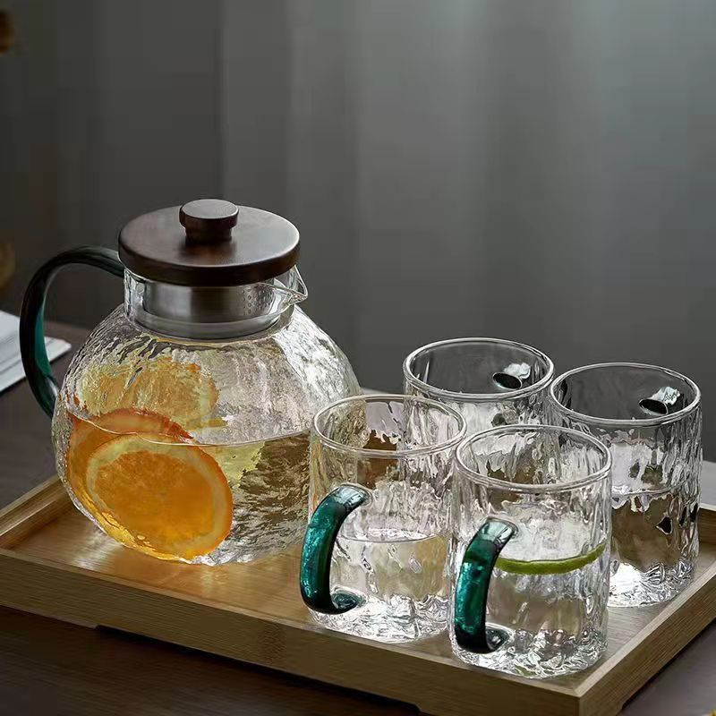Teapot and cup set, heat-resistant glass cold water bottle, tree pattern household living room glass water bottle, cold water bottle, cup, large capacity full figure