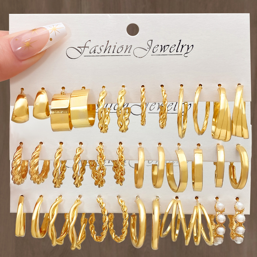 New European and American alloy earring square geometric earrings set in ins style earrings set details Picture