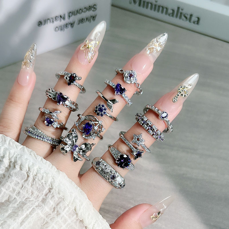 The Nine Purple Flame series purple diamond Sweet, cool, light luxury, high-end and elegant open ring is a fashionable and niche design for women details Picture