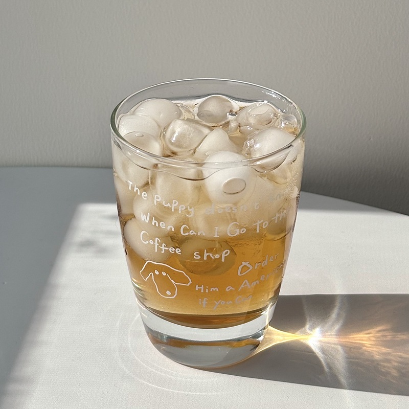 Internet-famous high-appearation-level glass cups, niche drinking cups, simple letter juice cups, milk cups, coffee cups, breakfast cups Specification drawing