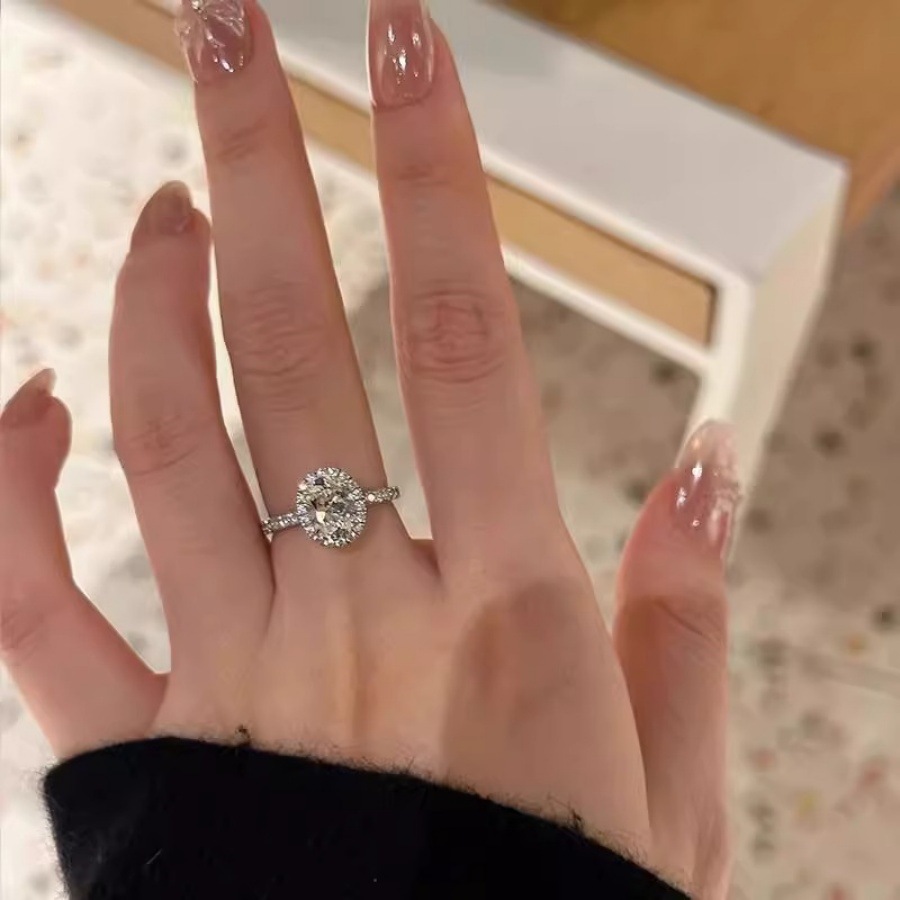 S925 Silver Pigeon Egg Zircon ring for Women, 2025 New model, niche design, light luxury and high-end feel, unique open ring Specification drawing