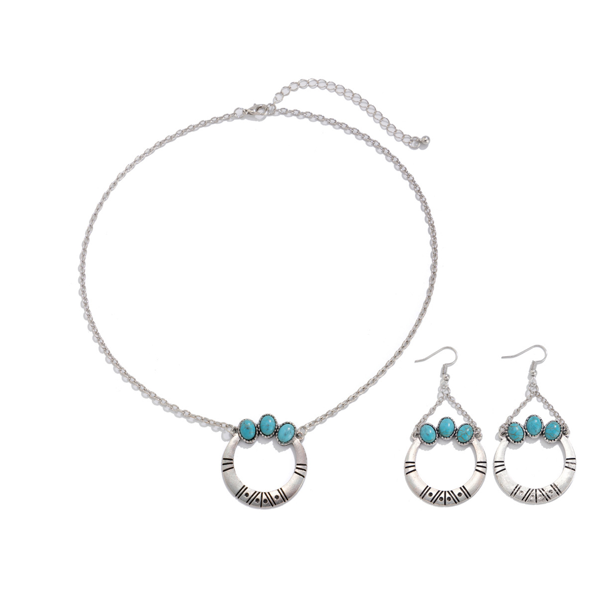 European and American cross-border vacation ethnic style turquoise coconut tree necklace simple threaded heart necklace jewelry set Specification drawing