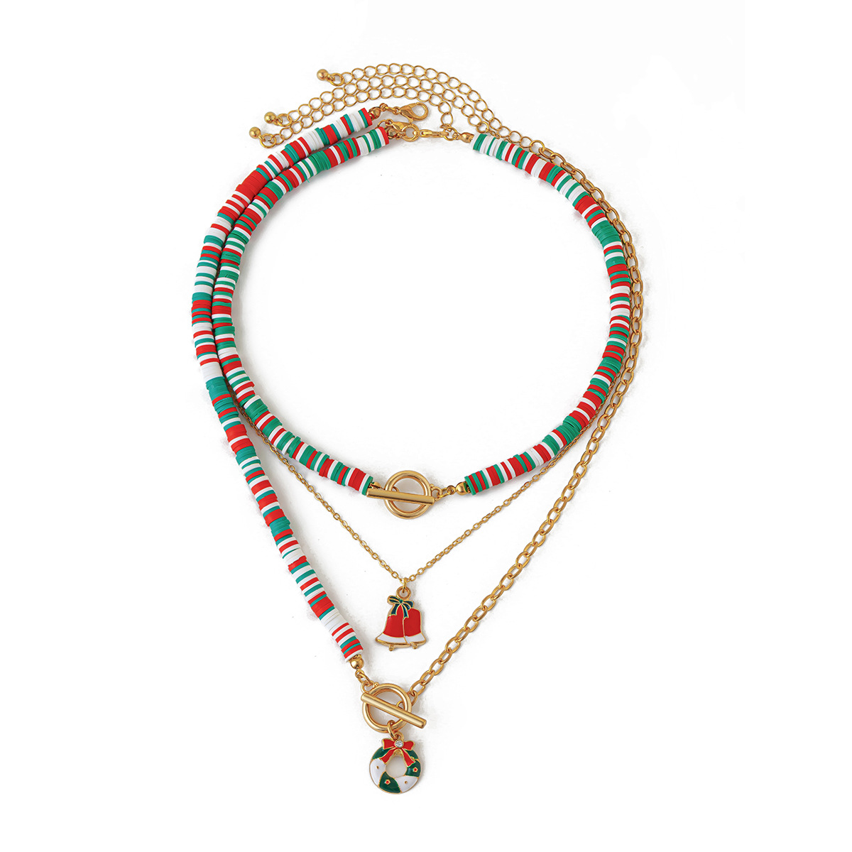 European and American cross-border jewelry fashion soft clay OT buckle alloy necklace 3-piece set, Christmas Man pendant collarbone chain Item Picture