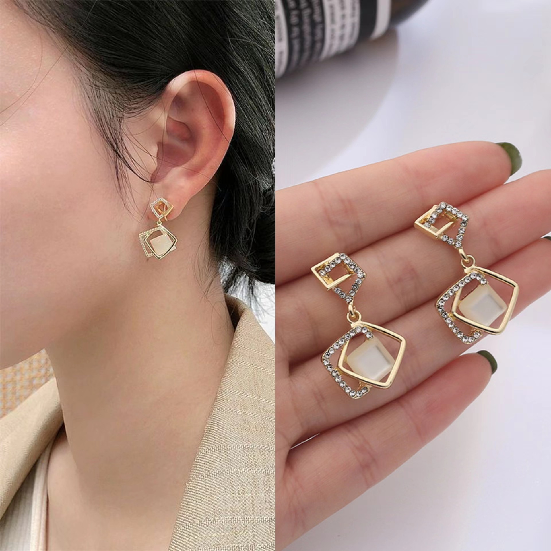 Geometric light luxury earrings, women's Western-style earrings, new Spring/Summer 2025 trendy and fashionable stud earrings, niche high-end earrings full figure