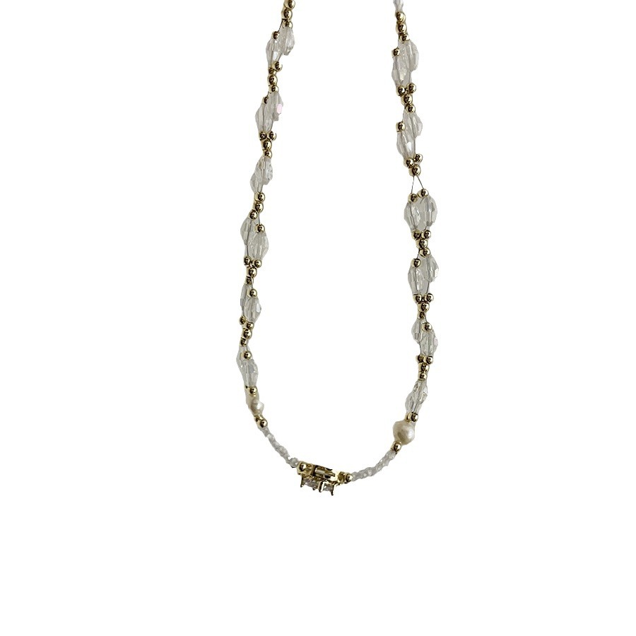 Cut crystal freshwater pearl necklace for women, new round collarbone chain, light luxury and niche necklace Item Picture