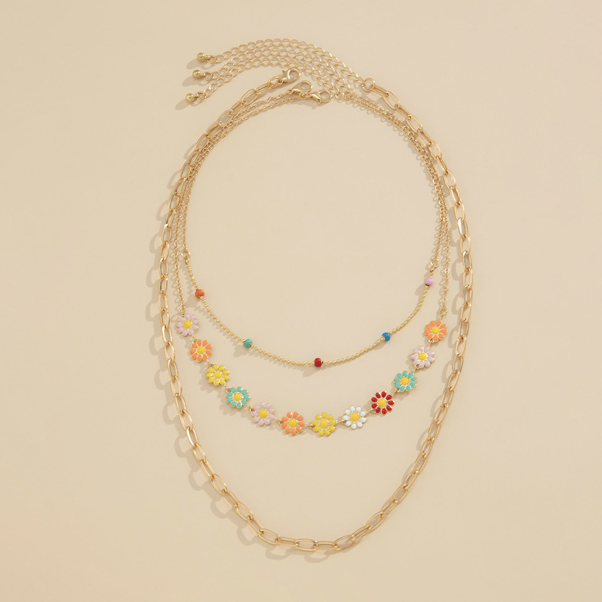 European and American cross-border accessories, retro and simple ethnic style, colorful Daisy necklaces, trendy hip-hop metal necklaces for women Specification drawing
