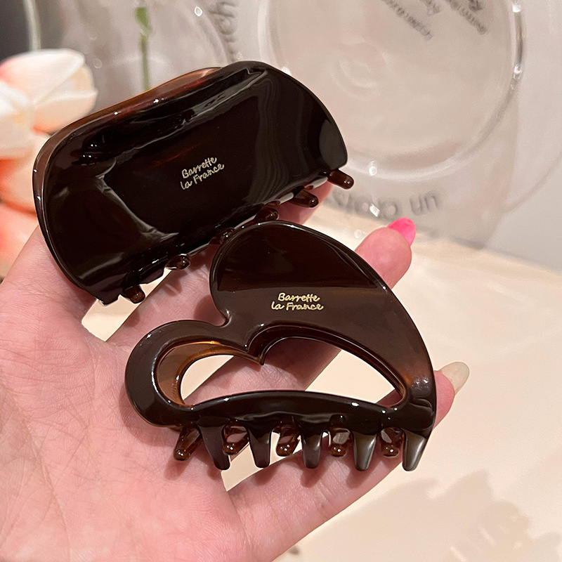 Korean chocolate-colored acetate hair clips for women, high-end and exquisite summer acetate hair clips, back of the head updo shark clip Specification drawing
