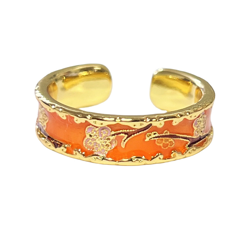 A charming and elegant imperial style, ten miles of peach blossoms enamel drop glaze open ring, a niche ancient style sweet and cool index finger ring Item Picture