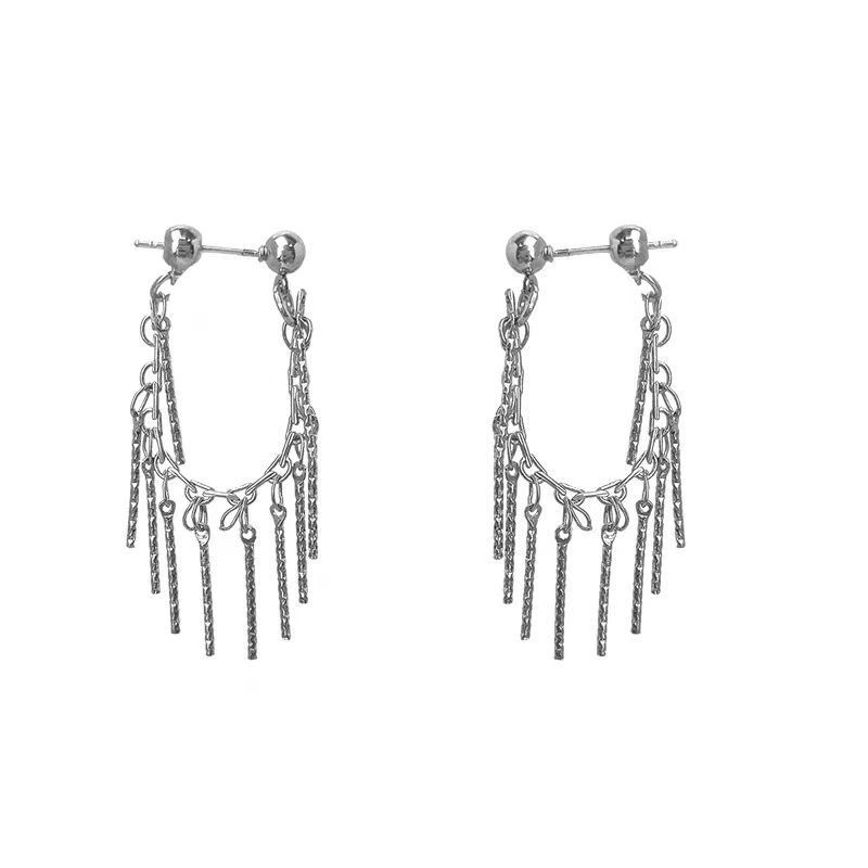 Metal chain tassel silver needle earrings for women 2025 new style round face versatile stud earrings, niche high-end and elegant earrings Item Picture