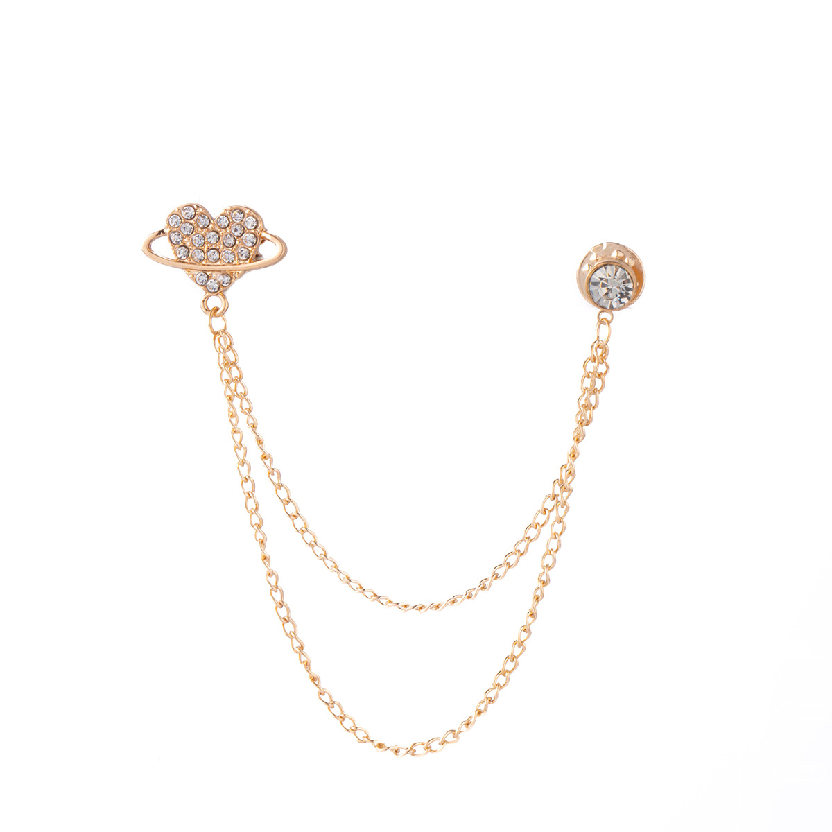 This fashionable heart-shaped diamond-encrusted metal brooch exudes a sense of sophistication, simplicity, elegance, and fashion. It is a versatile and personalized accessory Item Picture