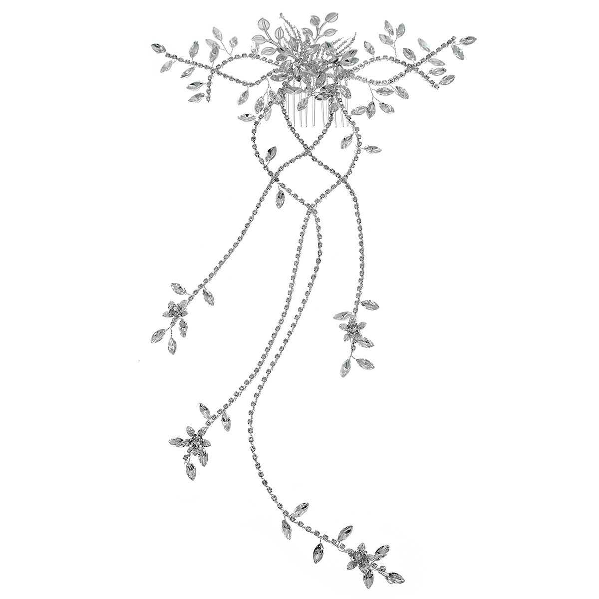 European and American retro light luxury hair accessories, bride's comb, beautiful and versatile forest-themed headwear, extra-long tassels, diamond-encrusted handcrafted hair comb Item Picture