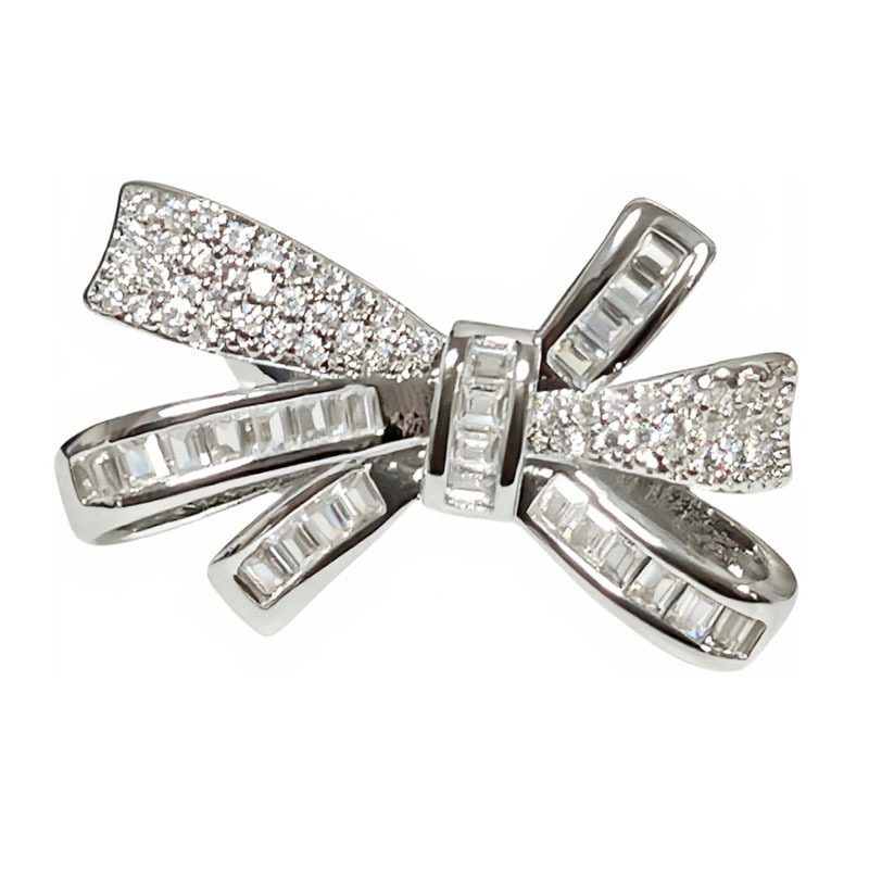 A French-style, light luxury and high-end ring with a full diamond bow and geometric lines, featuring an open opening, is a niche and fashionable ring with a cold and feminine style Item Picture