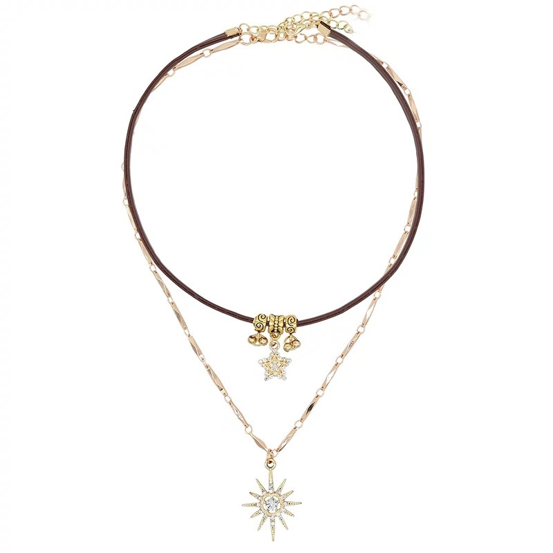 Wholesale of Maillard diamond-encrusted sun bell necklace with French retro design, collarbone chain and sweet and cool style Item Picture