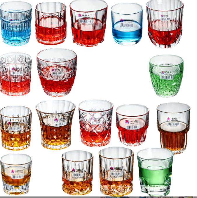 Wholesale of Hongli patterned short cups, creative water cups, beer, whisky, spirits, foreign wine glasses, KTV and bar wine glasses from the manufacturer full figure