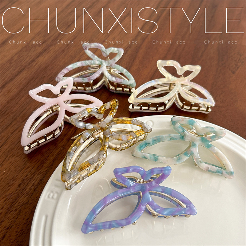 Mermaid Girl acetic acid butterfly hair clip, female back head updo hair clip, small, high-end shark clip hair clip headwear details Picture