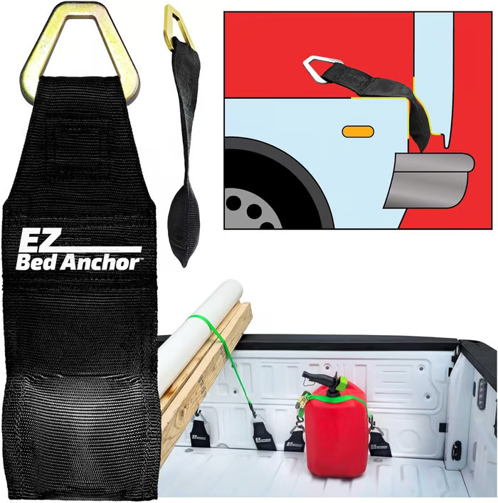 EZ Bed Anchor The bed anchor fixes the ratchet belt tensioning belt or cargo belt to the rear panel of the truck bed full figure