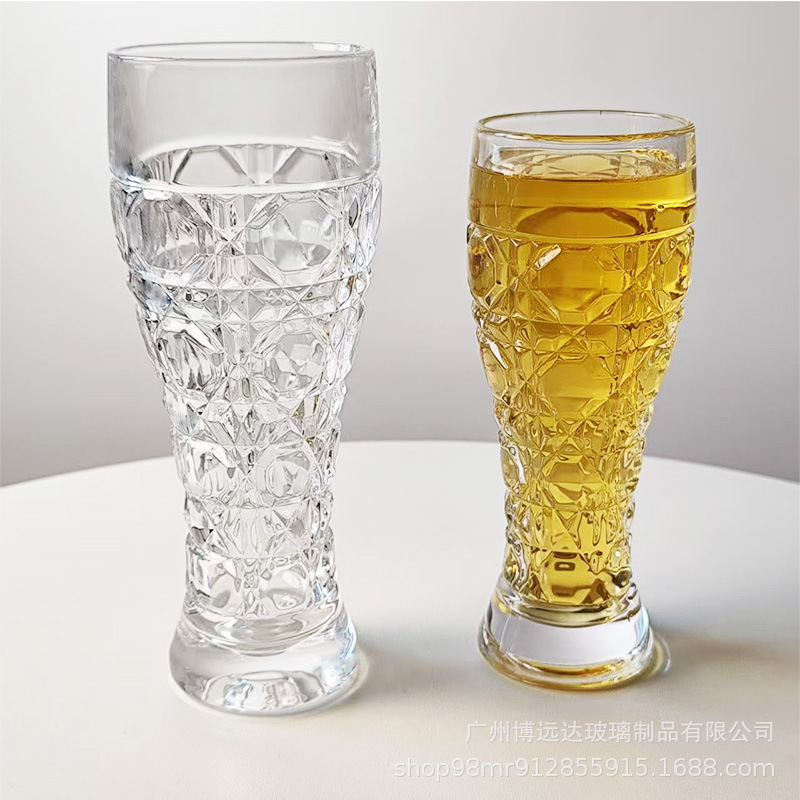 Thickened craft beer mugs, glass draft beer cups, household high-appearation-level water cups, beverage juice cups, engraved wheat wine cups details Picture