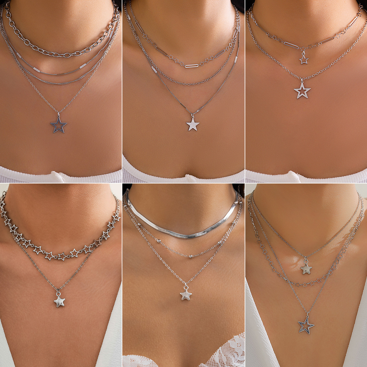 European and American cross-border jewelry simple and versatile set star necklace sweet and cool fine chain metal necklace necklace full figure