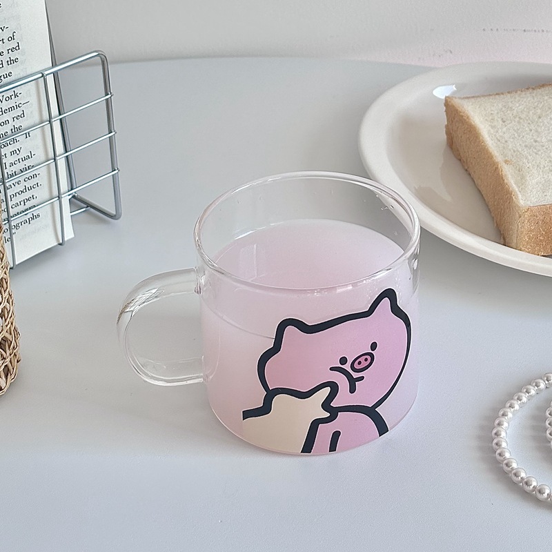 Cute home milk cups, girlish water cups, couple cups, glass cups, high borosilicate cups, heat-resistant coffee cups Specification drawing