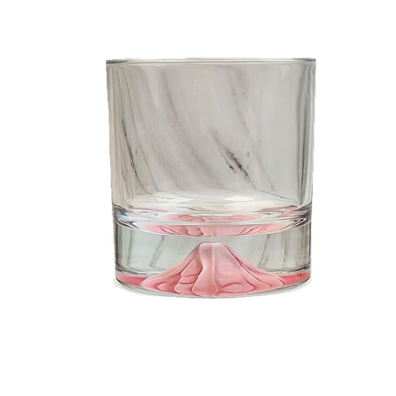 Pink mountain-viewing glass, a niche design glass cup, simple mountain cocktail glass, snow mountain glass, whisky glass Item Picture