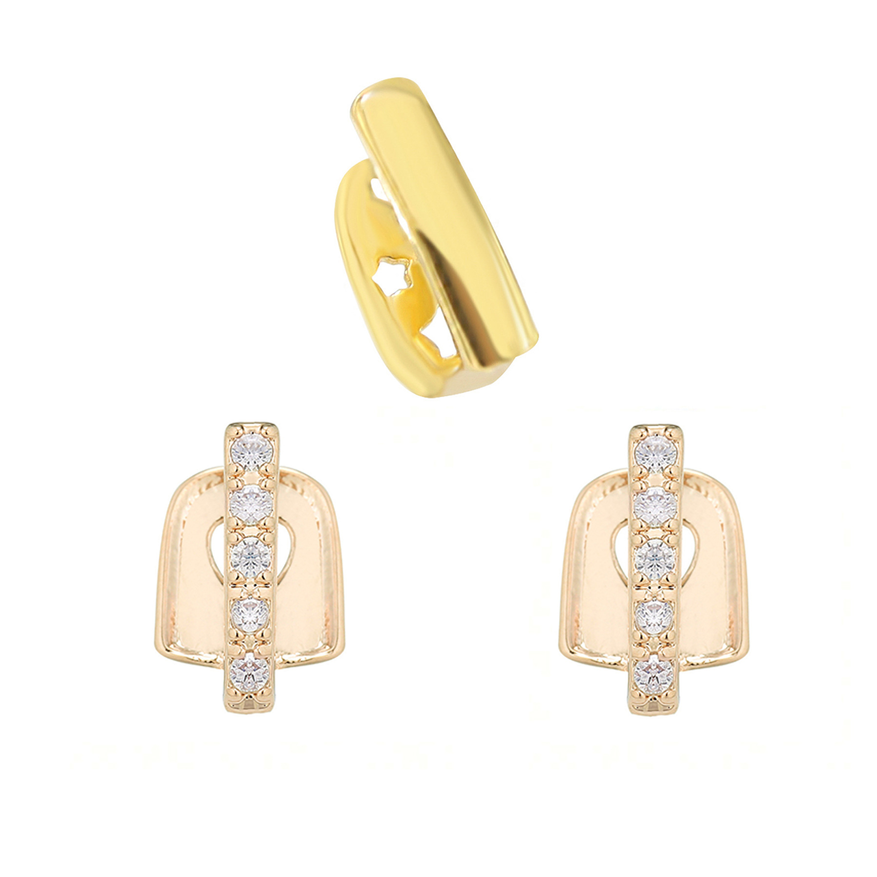 The new cross-border bestseller of the three-piece set for teeth gaps, a DIY combination of teeth, hip-hop, real gold teeth grills Item Picture