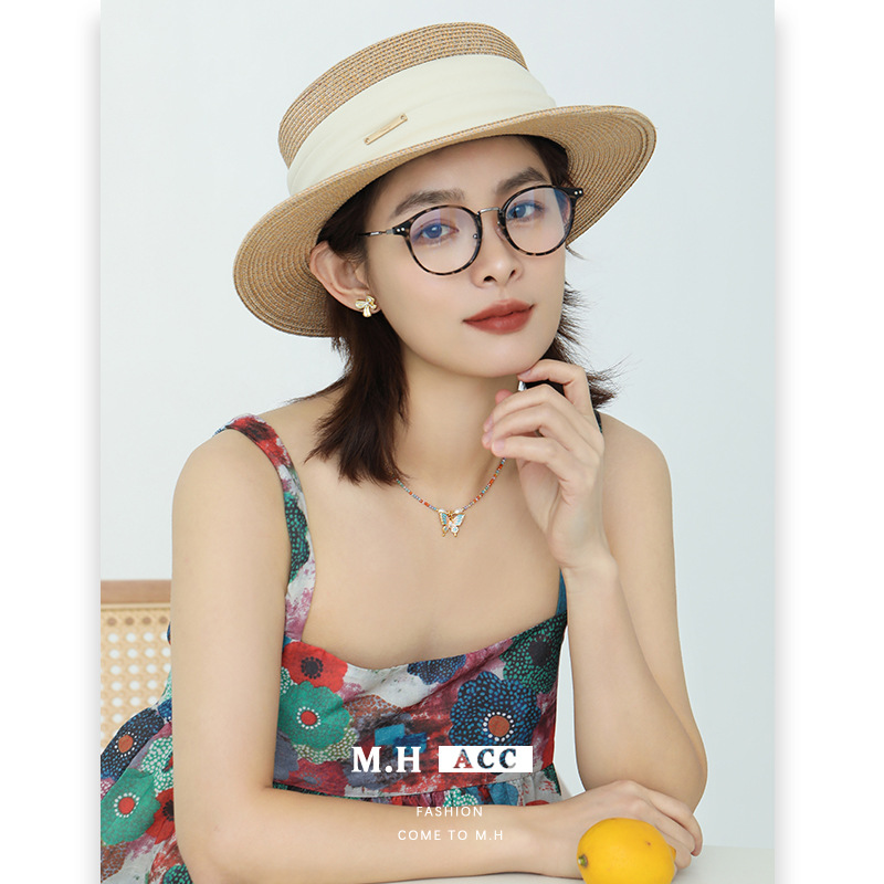 Colorful zircon butterfly pearl necklace for women, new Spring and summer style, versatile, light luxury and high-end dopamine beaded collarbone chain full figure