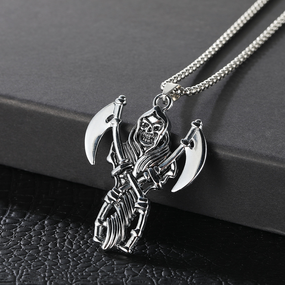 Wholesale of cross-border European and American personalized cross necklaces for men, hip-hop creative skull death pendants for men and women, and collarbone chains details Picture