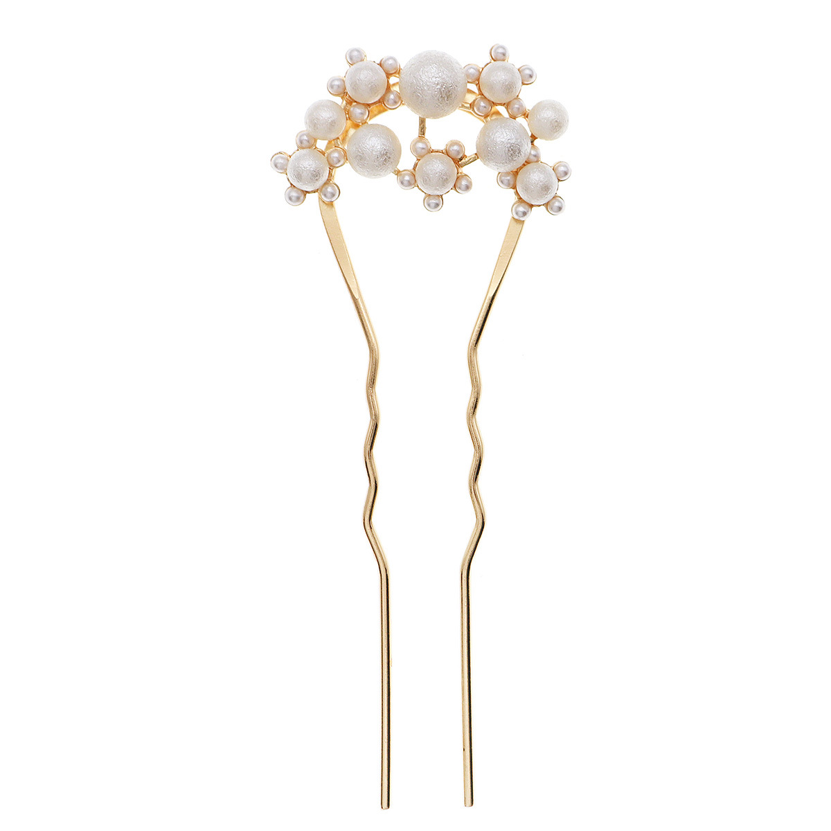 Golden and elegant pearl water diamond U-shaped hairpin, retro new Chinese style large hairpin, coiled hairpin, bride's Xiuhe dress hair accessory Item Picture