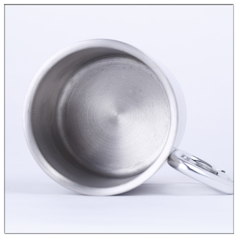 Wholesale of 300ml outdoor mountaineering buckle coffee cups, double-layer stainless steel mugs, and metal beer mugs for export Item Picture