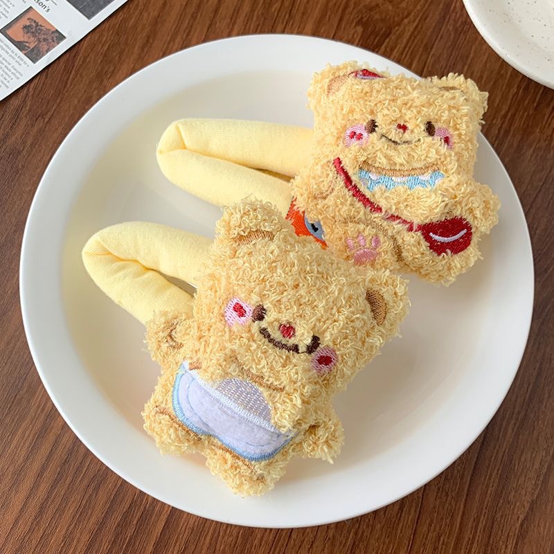 Cartoon plush butter bear hairpin, new princess side clip, large BB headpiece, hairpin, hair clipper, makeup clip details Picture