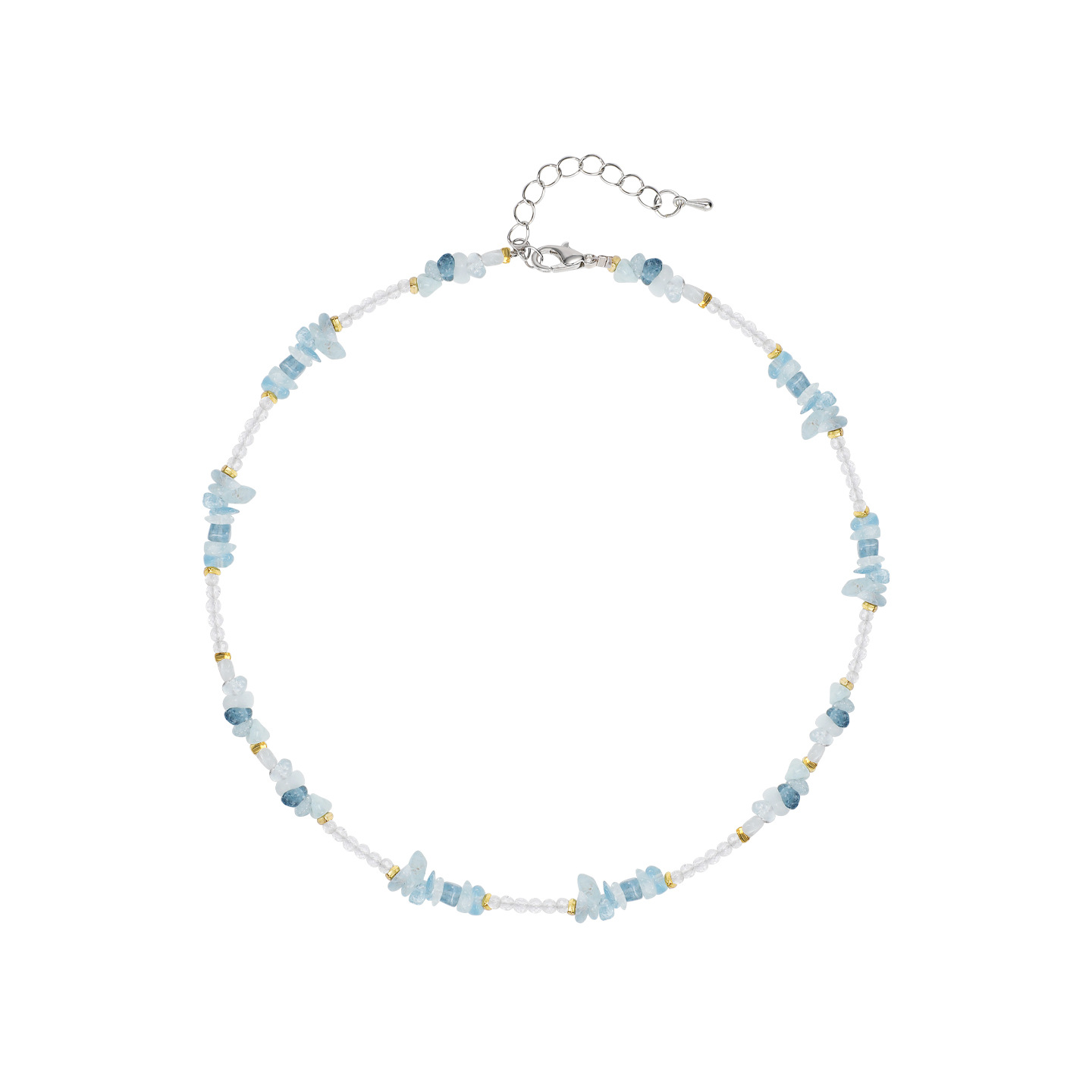 Aquamarine crystal beaded necklace for women 2025 New style, light luxury, niche, fresh and fashionable, irregular collarbone chain accessory Item Picture