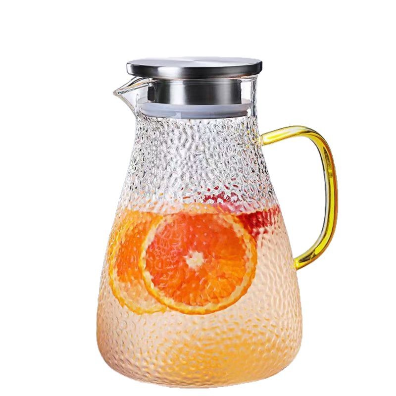 Hammer-patterned cold water bottle, high borosilicate glass cold water bottle, cross-border heat-resistant explosion-proof teapot, large-capacity household juice pot Item Picture
