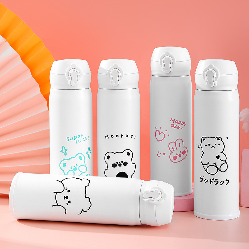 Fresh insulated cup for girls, high appearance level, small and cute bear, simple student and children's water cup, creative and personalized water cup full figure