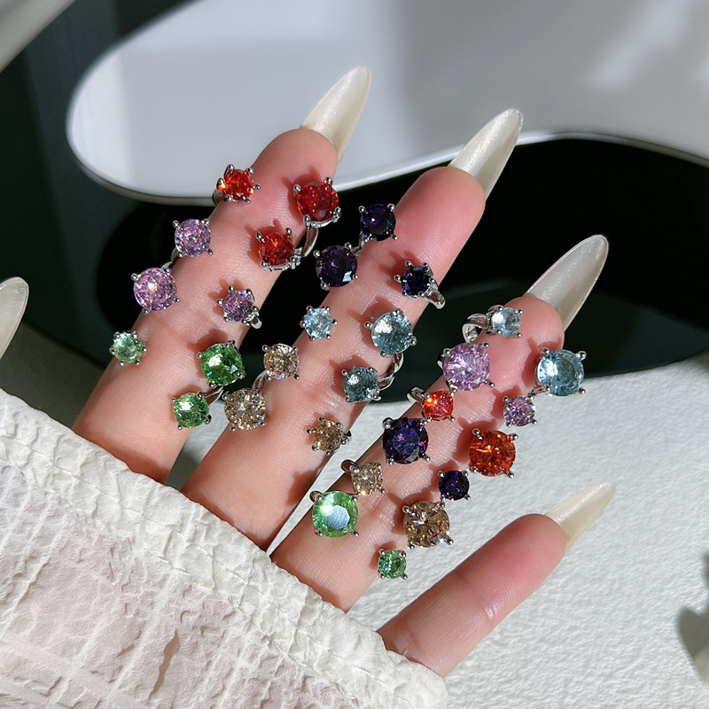 Summer new Dopamine colored diamond series exquisite and high-end ring, simple, light luxury, sweet and cool fashionable index finger ring for women details Picture