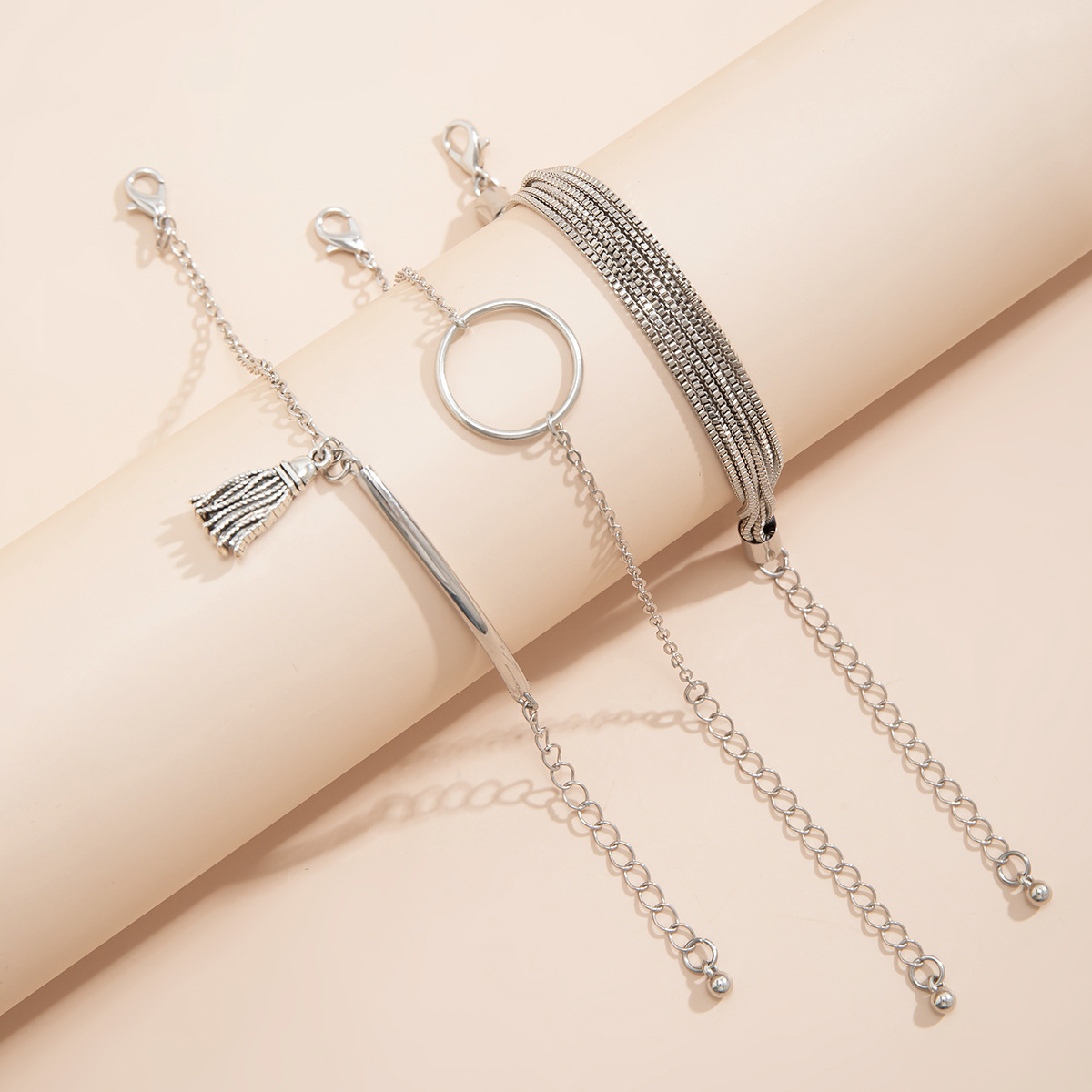 European and American cross-border accessories punk style hip-hop fine chain multi-layer bracelet geometric ring versatile tassel bracelet for women Application Scenario