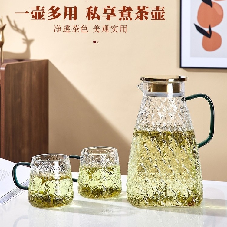 Cold water bottle, household juice bottle, cold water bottle set, large capacity heat-resistant cup, crabapple flower high borosilicate glass water bottle Specification drawing
