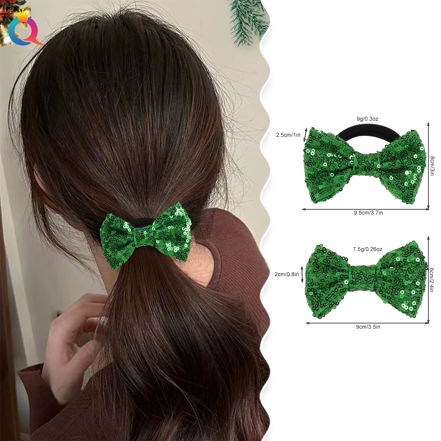 Qiyue Cross-border Sequined mesh bow tie, Bow clip, Girls' Cute Hair Tie, Hair rope, duckbill clip, hair accessory wholesale details Picture